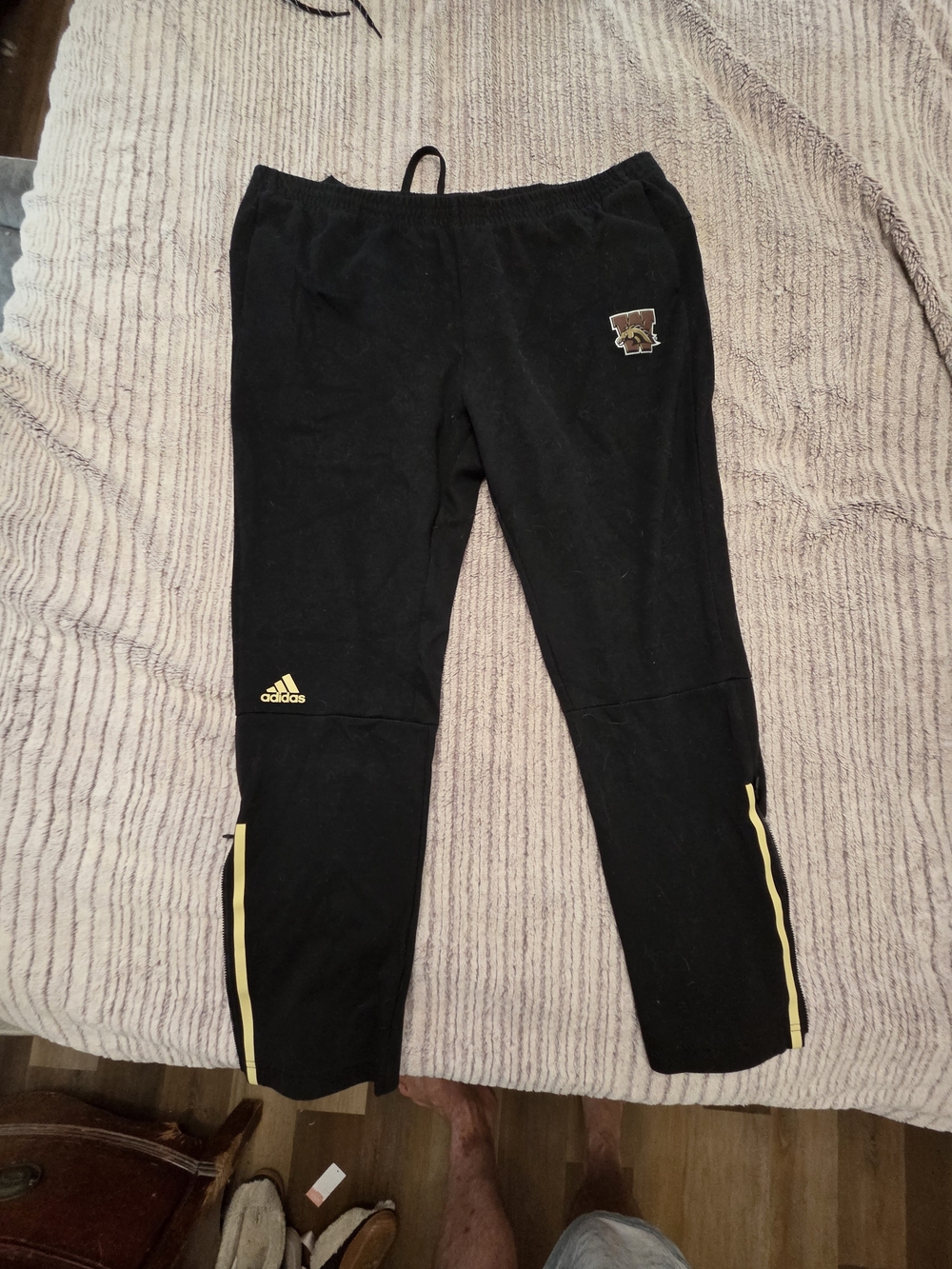adidas Mens Black Joggers with Gold Stripe
